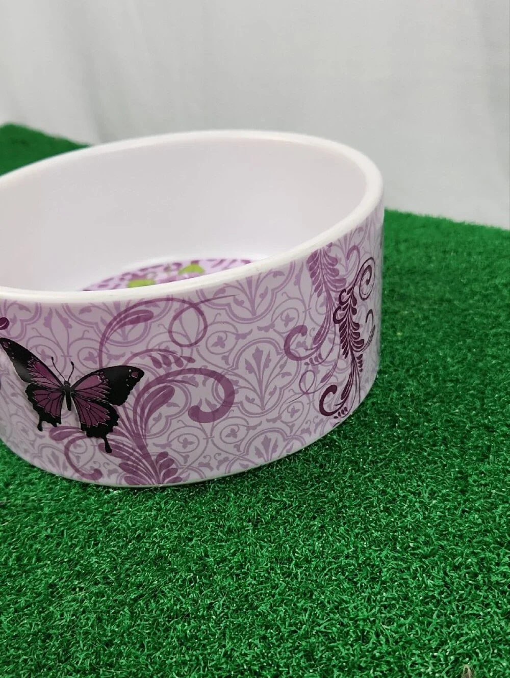 Debra Valencia Blue Harbor Ceramic Pet Bowl Purple Floral Lrg 6